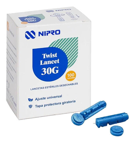 LANCETAS ESTÉRILES DESECHABLES p/GLUCÓMETRO 30G (0.30mm) Cja. c/100 Pzs.