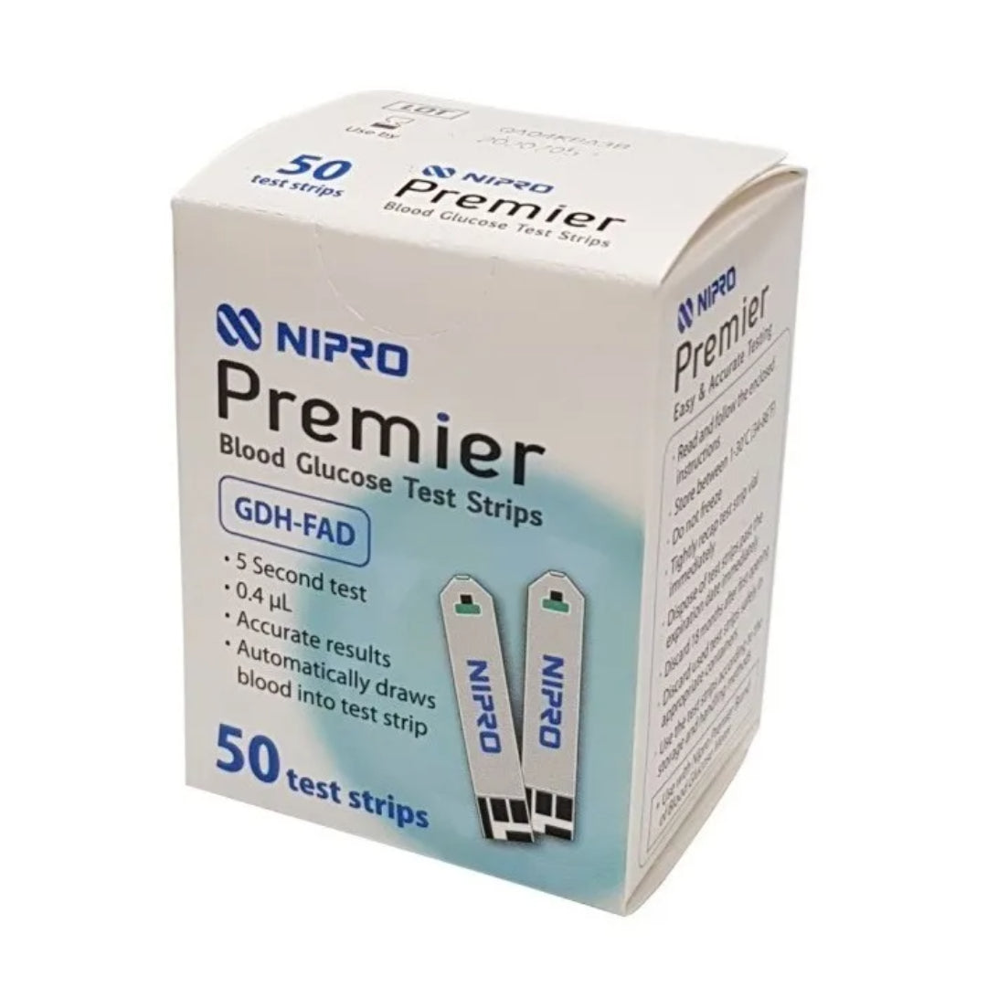 NIPRO PREMIER TIRAS REACTIVAS p/GLUCOSA c/50 Pzs.