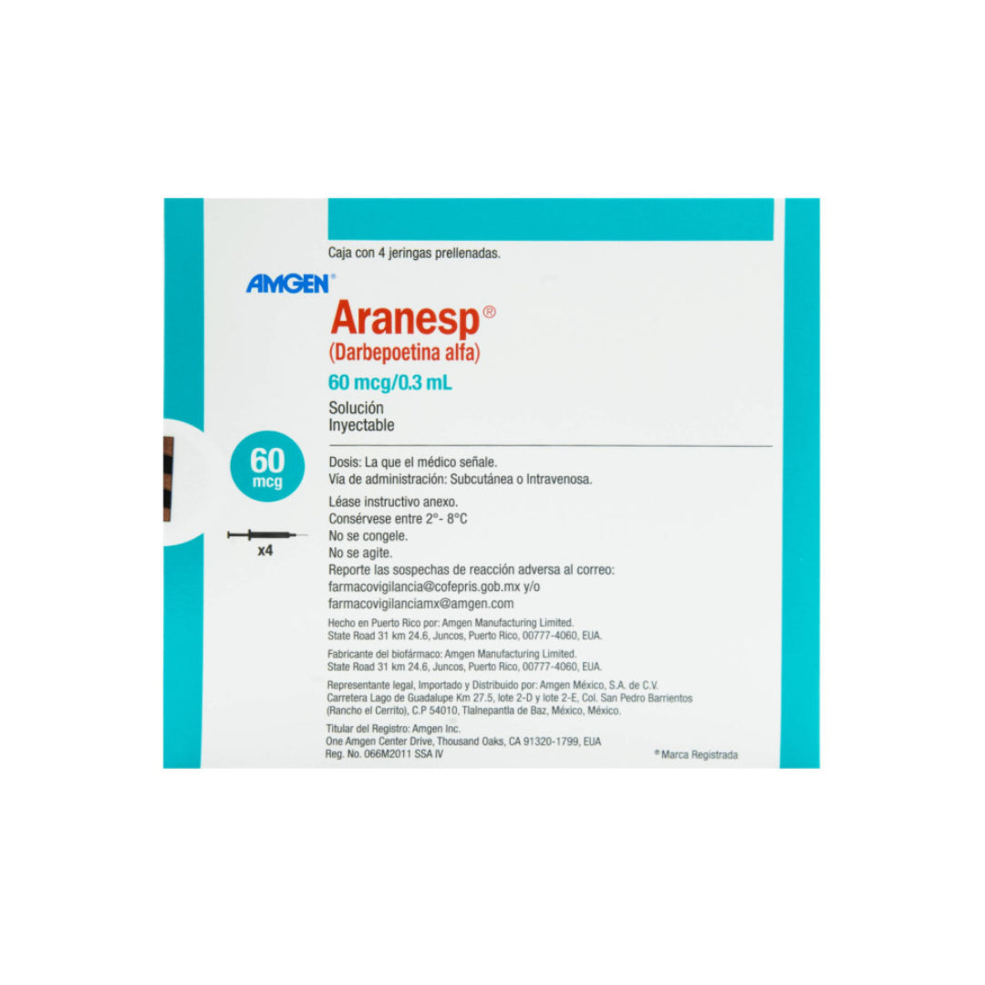 ARANESP 60 MCG/0.3 ML 4 JERINGAS PRELLENADAS (RED FRIA)